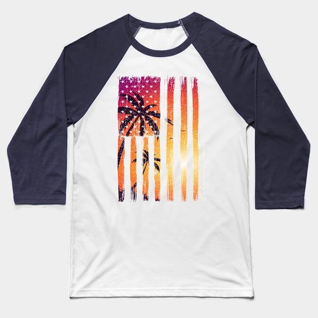 California dreamin'; USA; flag; American; sunset; palm trees; tropical; island; beach; ocean; retro; sun; vacation; surf; seaside; holiday Baseball T-Shirt by Be my good time